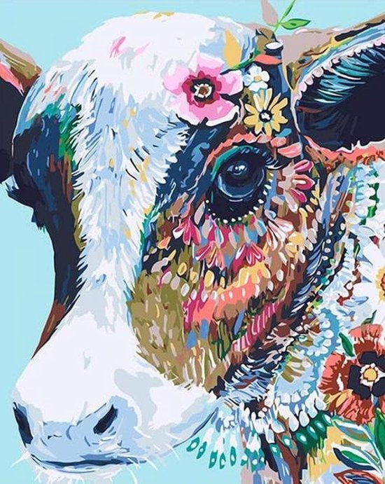 50 cm sans Cadre DIY Peinture par Numéro pour Adultes Vache Animal Souriante Peindre par Nombre Kits sur Toile pour Débutant,Nouveaux Peintres 40 