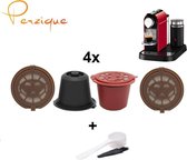 Perzique 4x Herbruikbaar koffiecups met Lepel + borstel 4 kleuren hervulbaar nespresso  koffie capsule