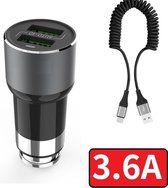 PowerDrive 3.6A Autolader USB 2 Poorten Sigarettenaansteker met USB-C Krulsnoer Kabel - Auto Accessoires - Geschikt voor LG Bello II / Class / G3/G4/G5/G6/G7/G8/G9/K4/K40/K42/Q6/Stylo/Stylus/