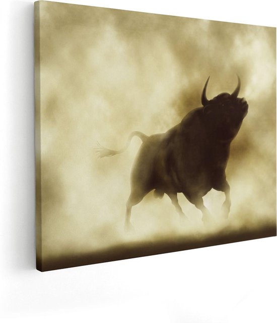 Artaza Canvas Schilderij Zwarte Stier In Het Stoffige Rook - 100x80 - Groot - Foto Op Canvas - Canvas Print
