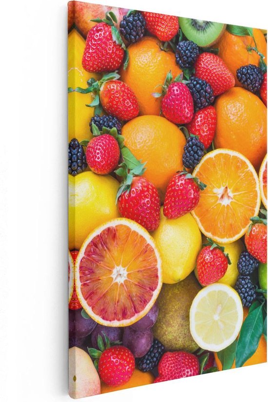 Artaza Canvas Schilderij Kleurrijke Fruit Achtergrond - 80x120 - Groot - Foto Op Canvas - Canvas Print