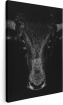 Artaza Canvas Schilderij Stierenkop - Stier - Zwart Wit - 30x40 - Klein - Foto Op Canvas - Canvas Print