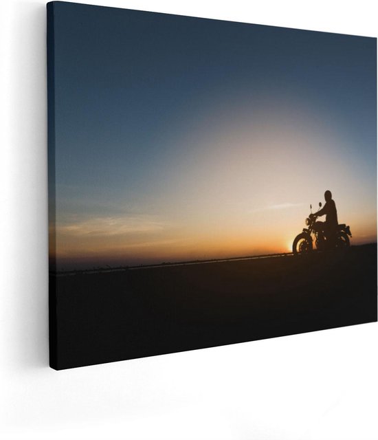 Artaza Canvas Schilderij Silhouet Van Een Motor Bij Zonsondergang - 100x80 - Groot - Foto Op Canvas - Canvas Print