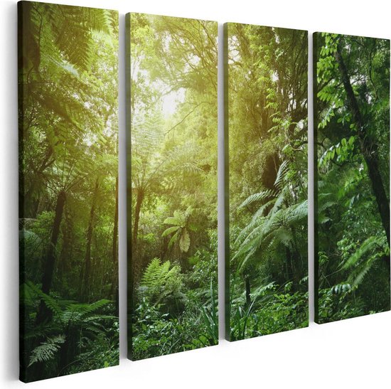 Artaza Canvas Schilderij Vierluik Tropische Jungle Met Zonneschijn - 80x60 - Foto Op Canvas - Canvas Print