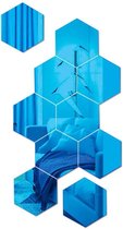 Blauw Hexagon Sticker Spiegels - 7 stuks - Acryl Wandspiegel - 18 cm x 16 cm - Plakspiegel - Zeshoek Zeskant - Woonkamer - Gadgetpanda