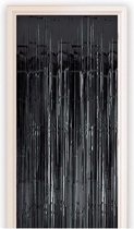 Set van 2x stuks zwart metallic folie party deurgordijn 100 x 250 cm - Halloween thema versiering