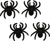 4x stuks zwarte fluwelen horror decoratie spinnen 10 cm - Halloween decoratie - Griezel themafeest versiering