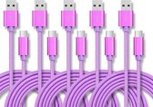 5 STKS USB naar USB-C / Type-C nylon gevlochten oplaadkabel voor gegevensoverdracht, kabellengte: 3 m (paars)