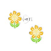 Joy|S - Zilveren bloem oorbellen 8 x 10 mm - zonnebloem - geel