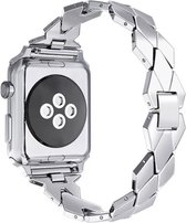 Geschikt voor Apple Watch bandje 42 / 44 / 45 mm - Series 1 2 3 4 5 6 7 SE - Smartwatch iWatch horloge band - 42mm 44mm 45mm - Fungus - RVS metaal - Zilver - Ruit