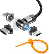 Colorful Sun® Magnetische Oplaadkabel - 2M - 3 in 1 - 540 graden draaibaar - Gratis kabel-organizer - Zwart - LED verlichting - Snellader - Apple Lightning / USB-C / Micro USB - Magneet Oplad