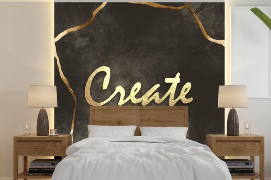 Behang - Fotobehang Quote - Creatief - Goud - Zwart - Breedte 240 cm x hoogte 240 cm