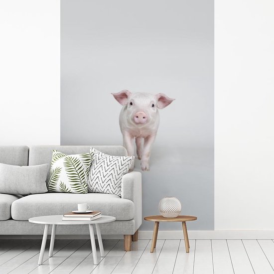 Behang - Fotobehang Varken - Roze - Wit - Breedte 155 cm x hoogte 240 cm