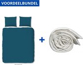 Luxe Dekbedovertrek Eenpersoons - 140x200/220cm - Inclusief 1 Kussensloop - 100% Zacht Katoensatijn - Donker Petrol + Wasbaar Microfiber Dekbed - 140x200cm - Wit