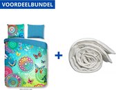 Luxe Dekbedovertrek Tweepersoons - 200x200/220cm - Inclusief 2 Kussenslopen - 100% Zacht Katoensatijn - Mystic + Wasbaar Microfiber Dekbed - 200x220cm - Wit