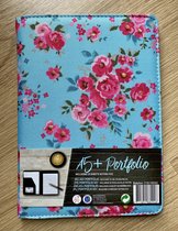 A5 Portfolio inclusief 25 vel schrijfblok Bloemenprint blauw