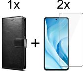 Xiaomi Mi 11i/Poco F3 hoesje bookcase met pasjeshouder zwart wallet portemonnee book case cover - 2x Xiaomi Mi 11i/Poco F3 screenprotector