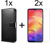 Xiaomi Redmi 9 hoesje bookcase met pasjeshouder zwart wallet portemonnee book case cover - 2x Xiaomi Redmi 9 screenprotector