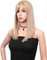 Pruiken dames / Premium Synthetic fiber lace wig-Linda 16 INCH  # 613/27 Light Blonde with Lowlights