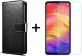 Xiaomi Redmi 9 hoesje bookcase met pasjeshouder zwart wallet portemonnee book case cover - 1x Xiaomi Redmi 9 screenprotector