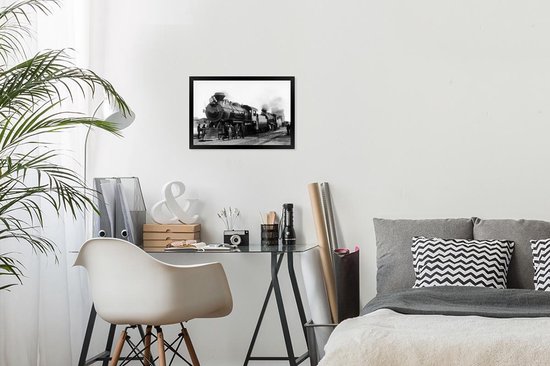 Cadre photo avec affiche - Photo Zwart et blanc d'un train à vapeur antique - 30x20 cm - Cadre pour affiche