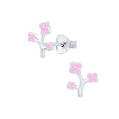 Joy|S - Zilveren bloesem bloem oorbellen roze