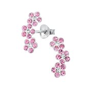 Joy|S - Zilveren bloem oorbellen - roze kristal - triple flower