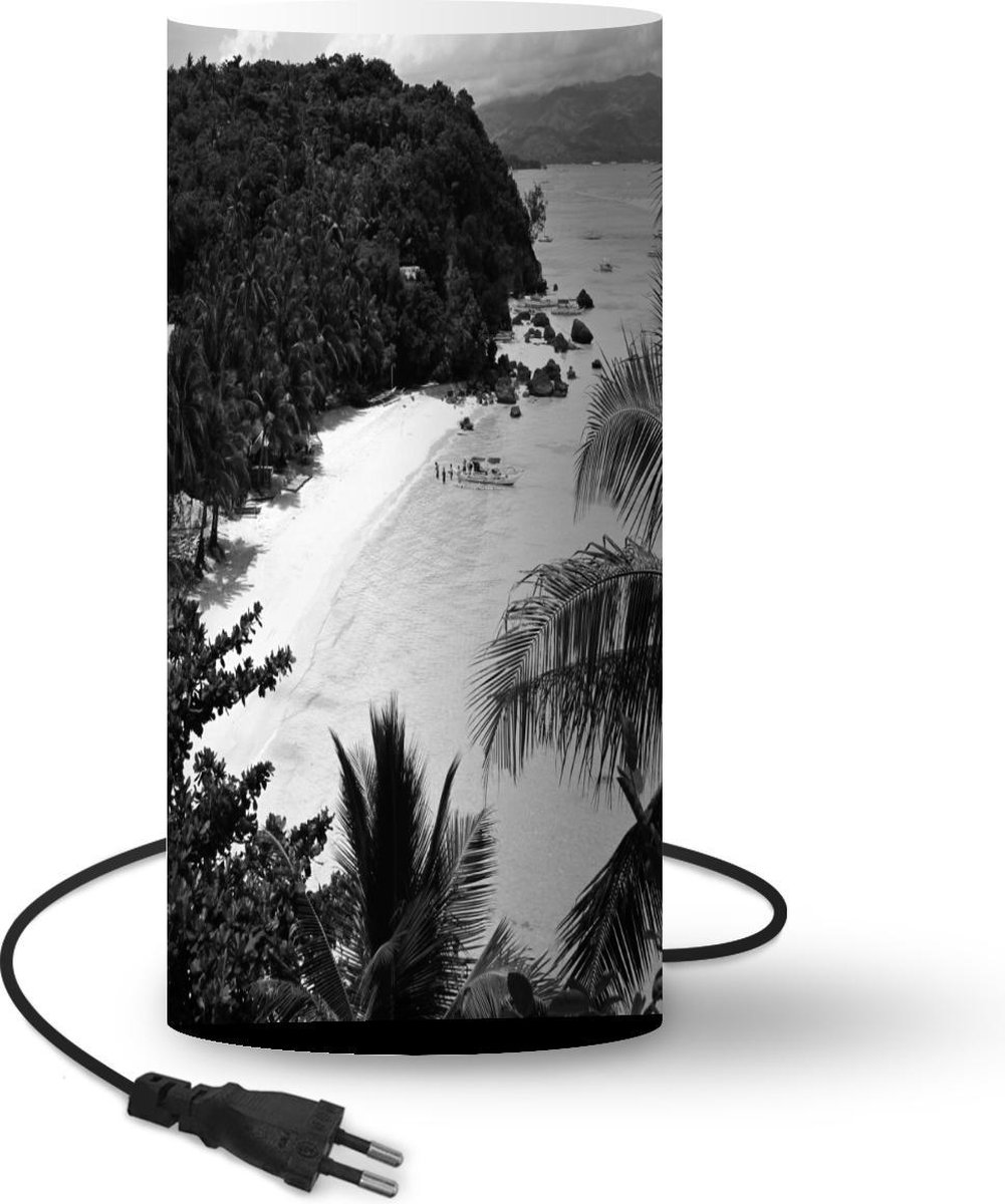 Lamp - Nachtlampje - Tafellamp slaapkamer - Groene natuur en witte stranden op het eiland Boracay - zwart wit - 33 cm hoog - Ø15.9 cm - Inclusief LED lamp