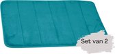 2x Badmat - Blauw/Groen - Smaragd - Laagpolig - 60x40 cm - Set van 2 - Bidetmat -  Douchemat - Badmatten - Badkamer - Antislip - Badkamermat - Mat Toiletmat - Toilet/Wc