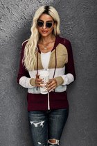 Gebreide Hoodie Vest Dames - Colorblock Rood - Maat M