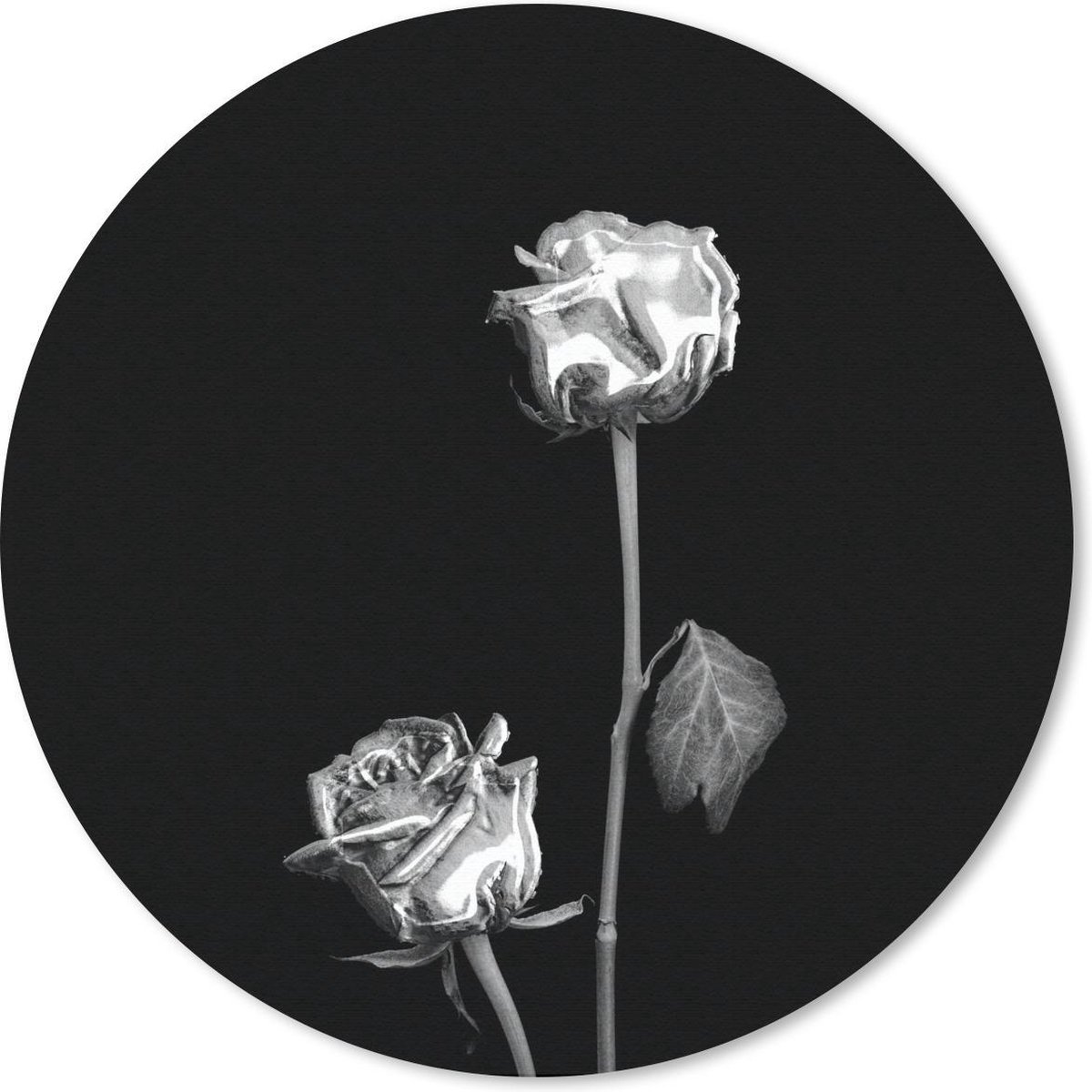 Muismat rond 40x40 cm - Mousepad Rozen - Bloemen - Zwart - Wit - Ronde muismatten