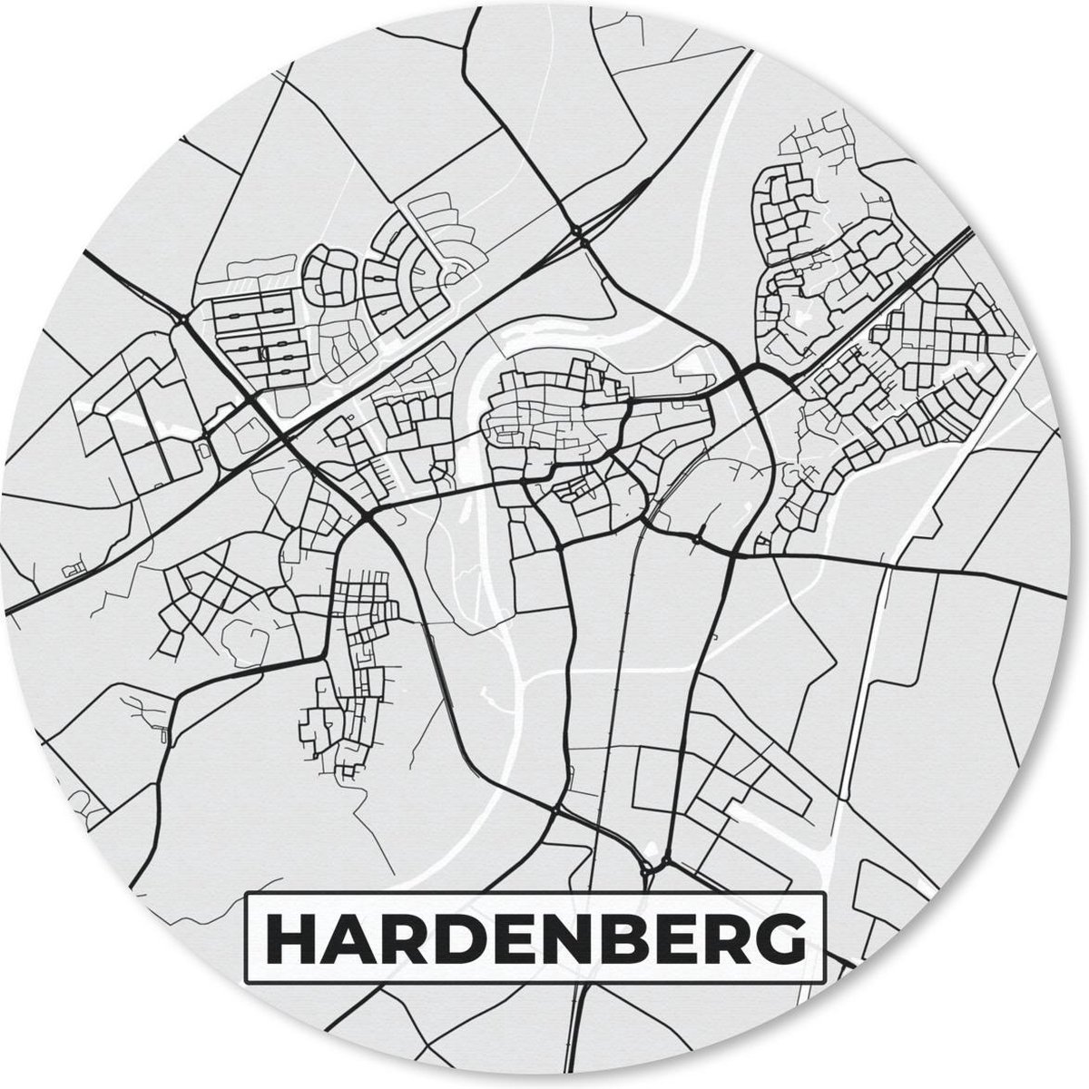 Muismat rond 50x50 cm - Mousepad Stadskaart - Hardenberg - Grijs - Wit - Ronde muismatten