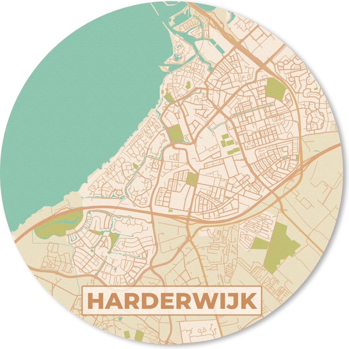 Muismat rond 50x50 cm - Mousepad Kaart - Harderwijk - Vintage - Ronde muismatten