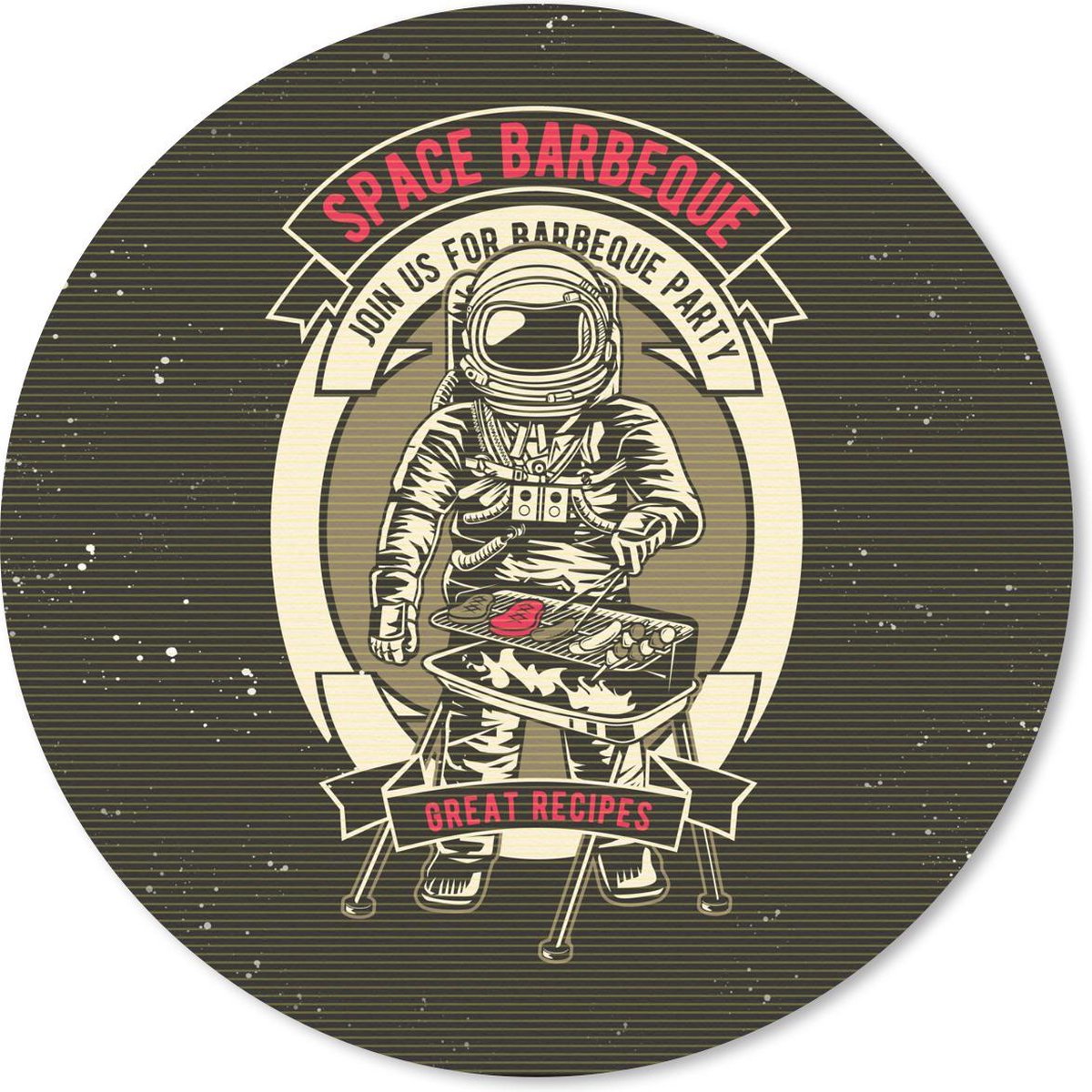 Muismat rond 40x40 cm - Mousepad Vintage - Astronaut - BBQ - Ronde muismatten