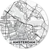 Muismat - Mousepad - Rond - Kaart - Amsterdam - Zwart - Wit - 40x40 cm - Ronde muismat