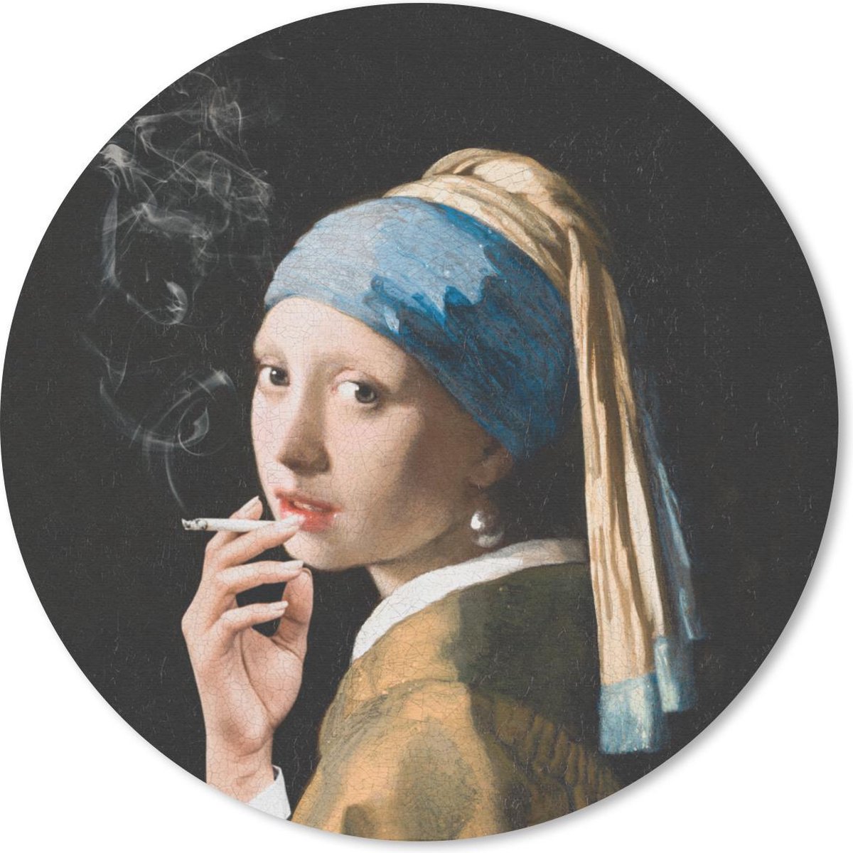 Muismat rond 50x50 cm - Mousepad Het meisje met de parel - Vermeer - Roken - Ronde muismatten