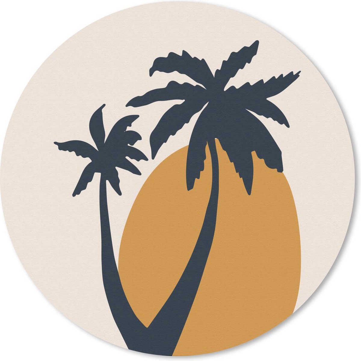 Muismat rond 40x40 cm - Mousepad Palmboom - Pastel - Zon - Oranje - Ronde muismatten
