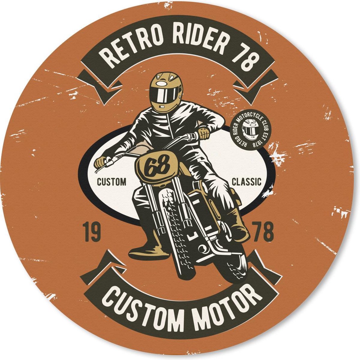 Muismat rond 40x40 cm - Mousepad Motor - Man - Helm - Retro - Ronde muismatten