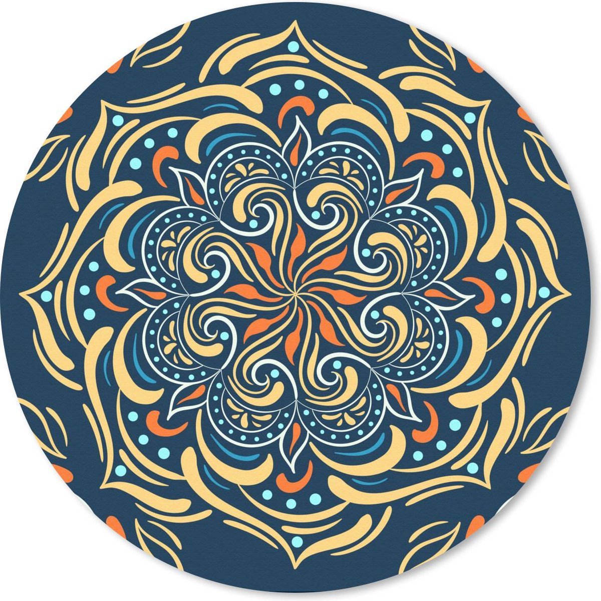 Muismat rond 50x50 cm - Mousepad Mandala - Geel - Wit - Patronen - Ronde muismatten