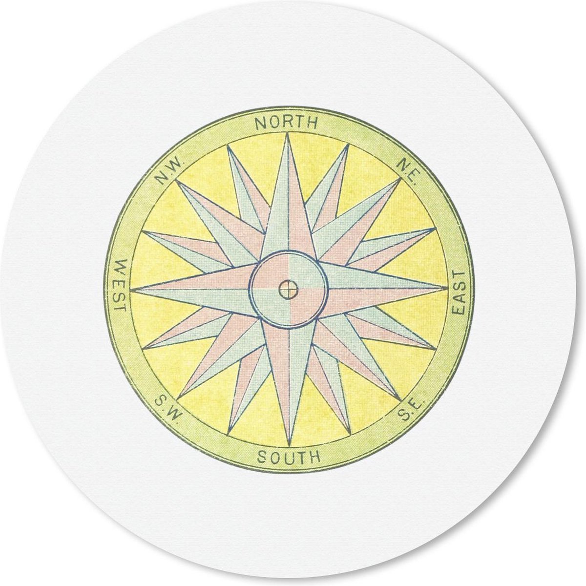Muismat rond 40x40 cm - Mousepad Retro - Windroos - Vintage - Ronde muismatten