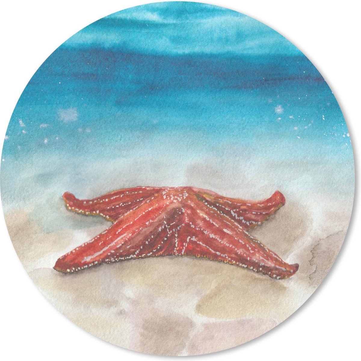 Muismat rond 50x50 cm - Mousepad Zeester - Waterverf - Zee - Ronde muismatten