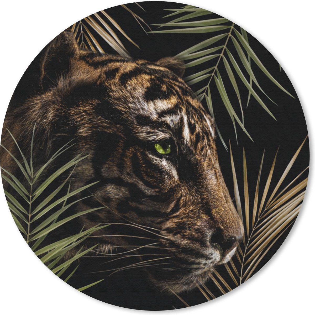 Muismat rond 50x50 cm - Mousepad Tijger - Varen - Bladeren - Ronde muismatten