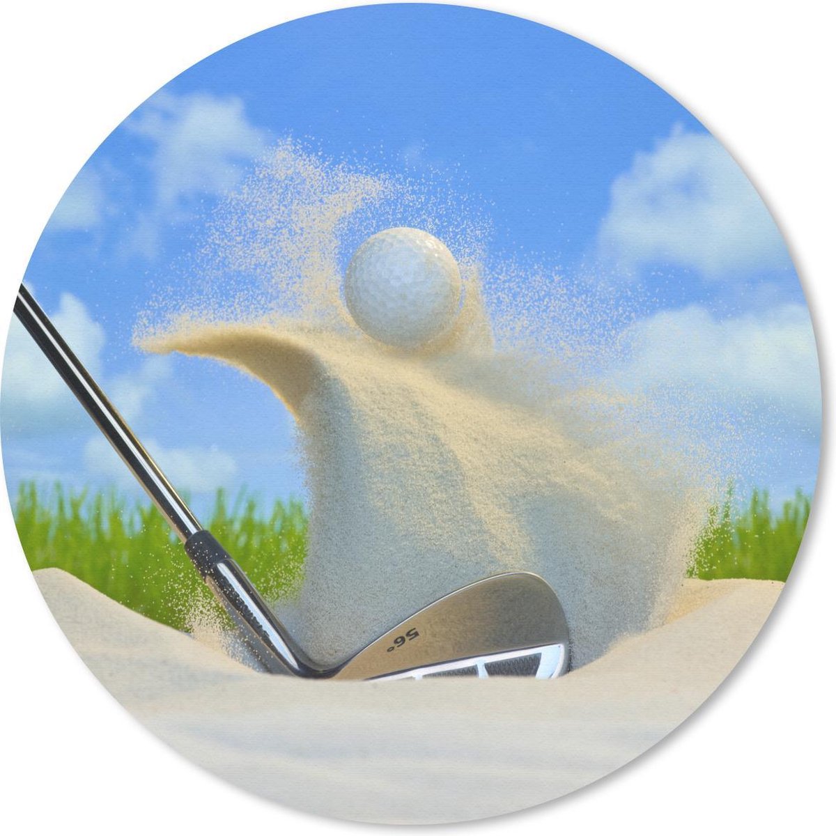 Muismat rond 40x40 cm - Mousepad Een golfer slaat de bal uit de bunker - Ronde muismatten