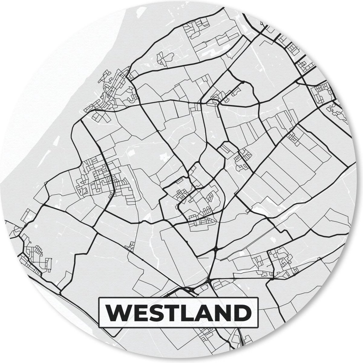 Muismat - Mousepad - Rond - Stadskaart - Westland - Grijs - Wit - 50x50 cm - Ronde muismat - Plattegrond