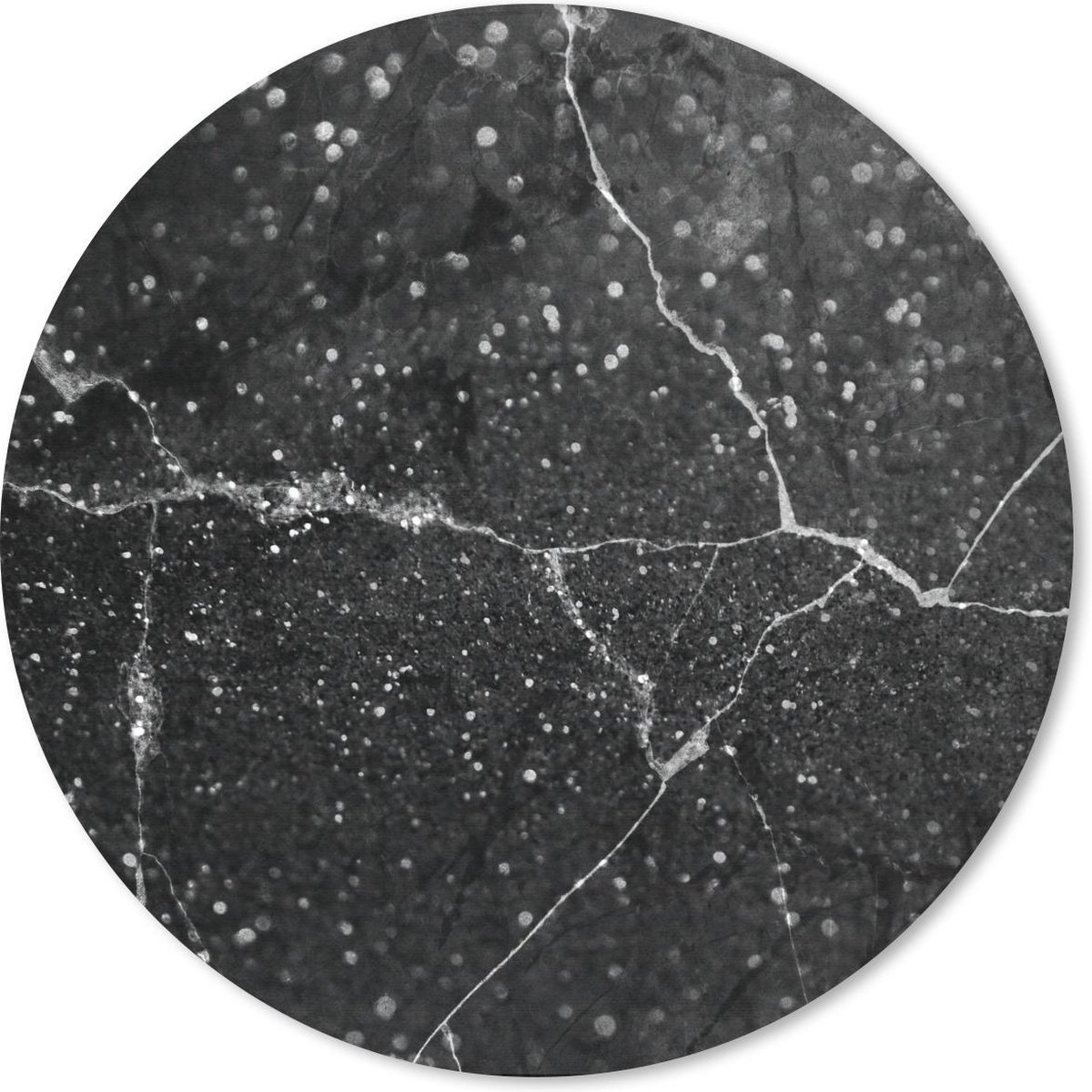 Muismat rond 40x40 cm - Mousepad Marmer - Zwart - Wit - Ronde muismatten