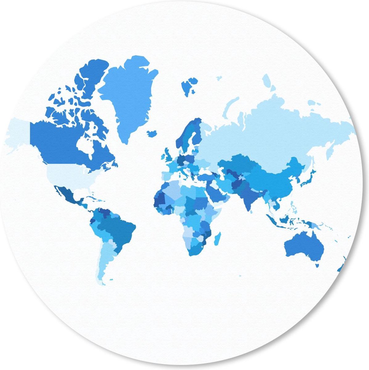 Muismat rond 50x50 cm - Mousepad Wereldkaart - Blauw - Wit - Ronde muismatten