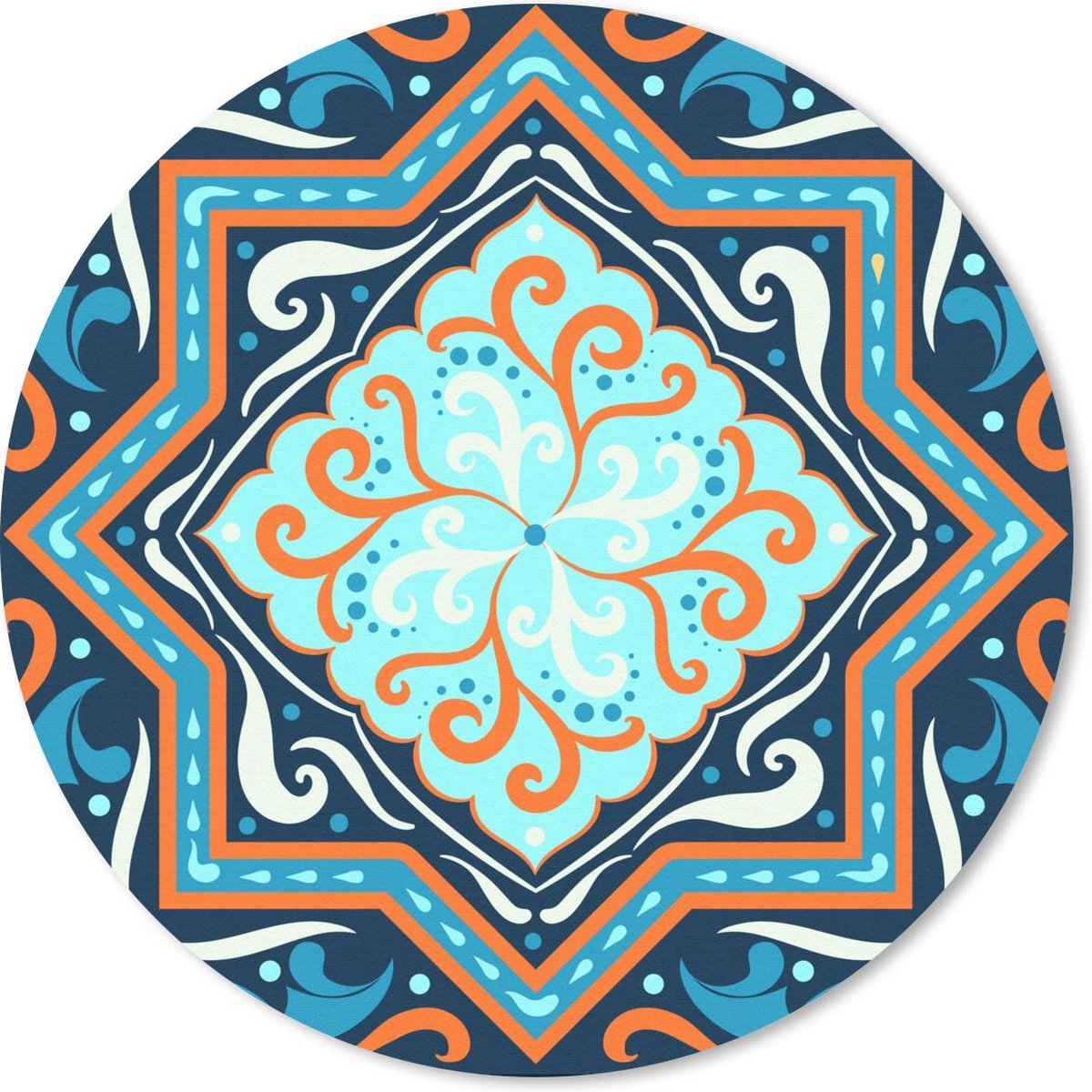 Muismat rond 40x40 cm - Mousepad Vormen - Blauw - Patronen - Ronde muismatten