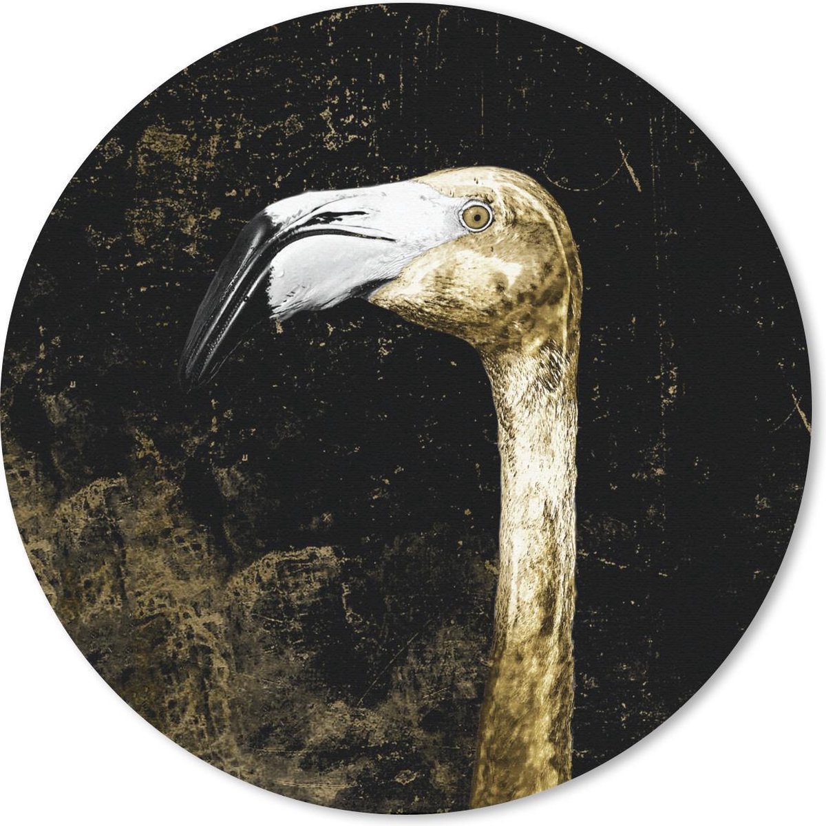 Muismat rond 50x50 cm - Mousepad Flamingo - Vogel - Bladeren - Goud - Ronde muismatten