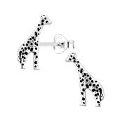 Joy|S - Zilveren giraf oorbellen - 8 x 13 mm - geoxideerd