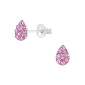 Joy|S - Zilveren druppel oorbellen - 5 x 7 mm - kristal roze